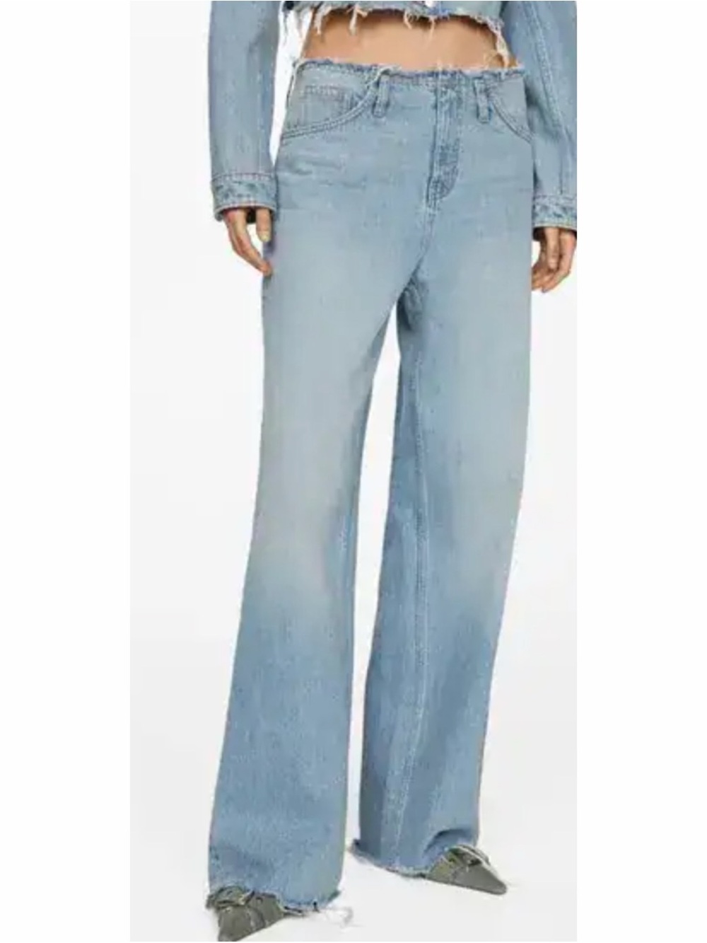 MNG Mango Amaia No Waistband Wide Leg Jeans Light Denim